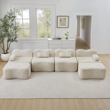 MODFU Modulaire Hoekbank - U-Vormig - Golfvormig - Voor Woonkamer - Fluweel - Beige
