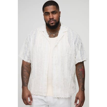 Plus Getufte Gestreepte Relaxed Fit Overhemd | Stone | Size 2XL