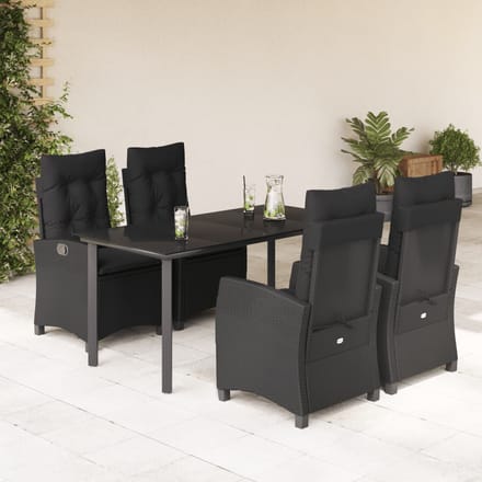 vidaXL - 5-delige - Tuinset - met - kussens - poly - rattan - zwart