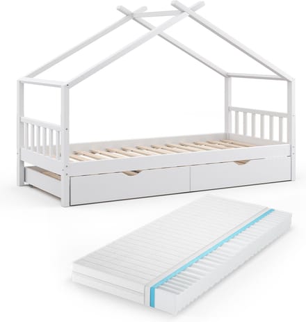 Vitalispa Design Huisbed – 90x200 cm met logeerbed en matras Wit