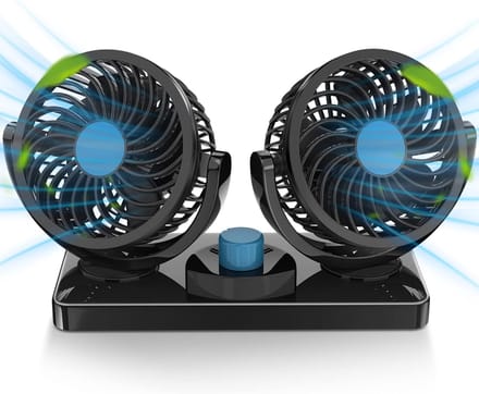 360° Roteerbare Autoventilator - 12V DC - Dubbele Kop - 2 Snelheden - Stil - Voor Dashboard Auto Boot en Thuis