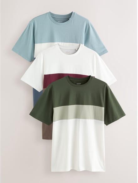 Next - Heren - Set van 3 T-shirts met kleurblokken - Blauw
