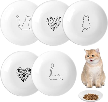Dailygoods - Set van 5 Platte Keramische Kattenbakken - Voeder en Waterbakken