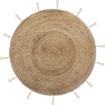 Rond decoratief jute vloerkleed, Ø 80 cm, met franjes