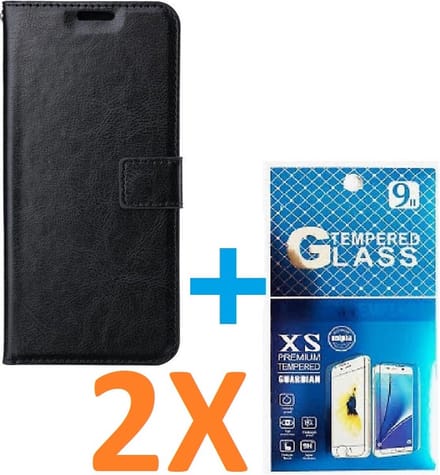 Portemonnee Book Case Hoesje + 2x Screenprotector Glas Geschikt voor: iPhone 15 Plus - zwart