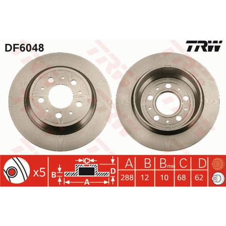 Remschijf TRW DF6048 achter, volledig, 1 Stuk