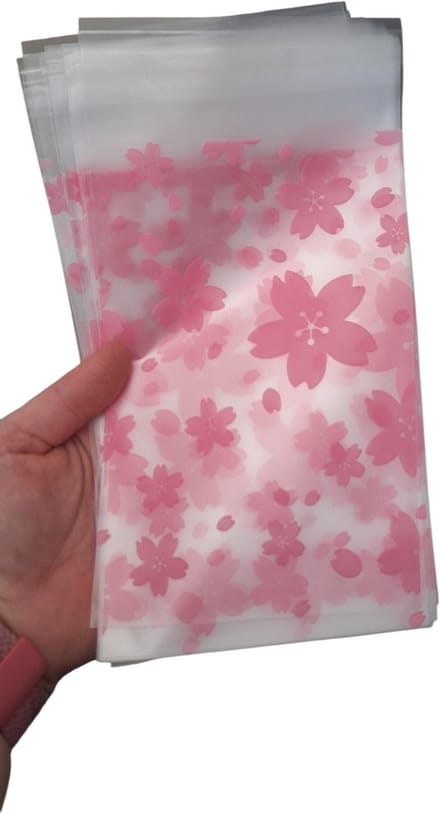 20x Cellofaanzakje Roze Bloem 12x18cm