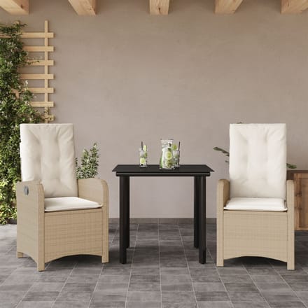 vidaXL - 3-delige - Tuinset - met - kussens - poly - rattan - beige