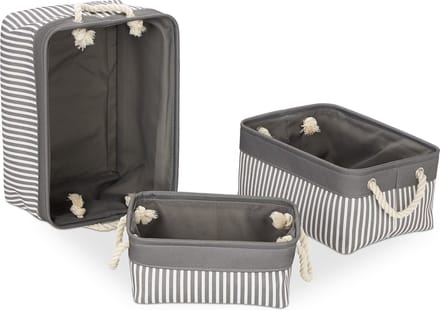 mandjes badkamer - set van 3 - 3 groottes - speelgoed - kinderkamer - grijs-wit