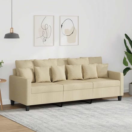 vidaXL - Driezitsbank - 180 - cm - stof - crèmekleurig