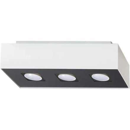 Plafondlamp MONO 3 met 3 spots in lijn - Sollux Lighting - IP20 - Wit/zwart staal behuizing - 34 x 14 x 11 cm - 3 x GU10 LED, exclusief lichtbron - 3 x 10 W - Minimalistische plafondlamp voor slaapkamer, woonkamer en gang