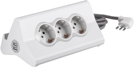 Stekkerblok met 3 Stopcontacten en 2 USB-Poorten voor Bureau - Wit