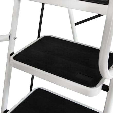 Veilig opvouwbare antislip mat ladder met leuning - 4-traps metaal zilver