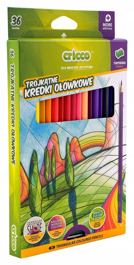 Cricco Driehoekige Kleurpotloden Set - 36 Kleuren + Puntenslijper