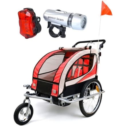 Kinderfietsaanhanger - Buggy - 2 zitplaatsen - Schokdemper - Rood - max. 40 kg rood