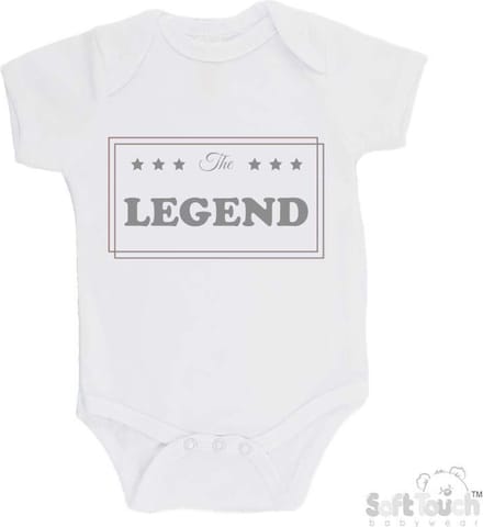 100% Katoenen Romper "The LEGEND" Unisex Katoen Wit/grijs Maat 56/62