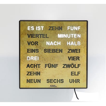 Intertime | Woordklok | Wandklok | Tafelklok | 28x28 | Goud | Duits