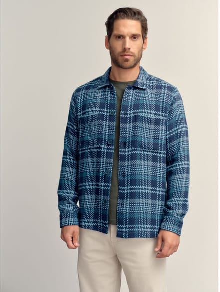 Next - Heren - Geruite keperstof overshirt - Blauw