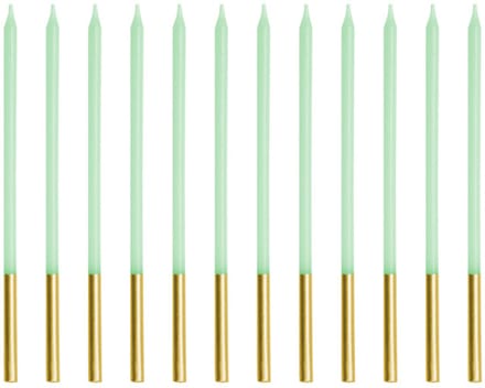 12 gladde taartkaarsen lichtgroen 14cm