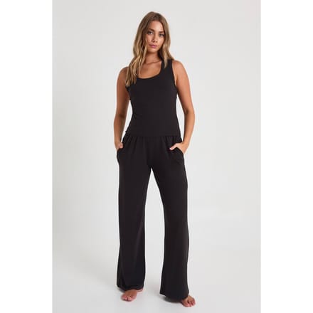 boohoo Dames Modal Hemd & Wijde Pijpen Broek Pyjama Set | Black | Maat: 8