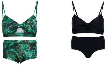 Set van 2 bikini hipster broekje en top - Groen bladeren/ Zwart 152-158