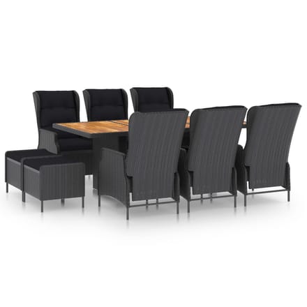 vidaXL - 9-delige - Tuinset - met - kussens - poly - rattan - donkergrijs