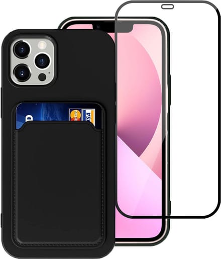 Geschikt voor iPhone 13 Pro Max Hoesje - Case Zwart + Screenprotector - Pasjeshouder - shockproof - Glas - Volledig Dekkend Beschermglas