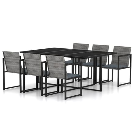 vidaXL - 7-delige - Tuinset - met - kussens - poly - rattan - grijs