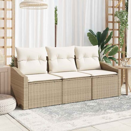 vidaXL - Tuinbank - Set - 3 - st - Beige - en - Wit - poly - rattan
