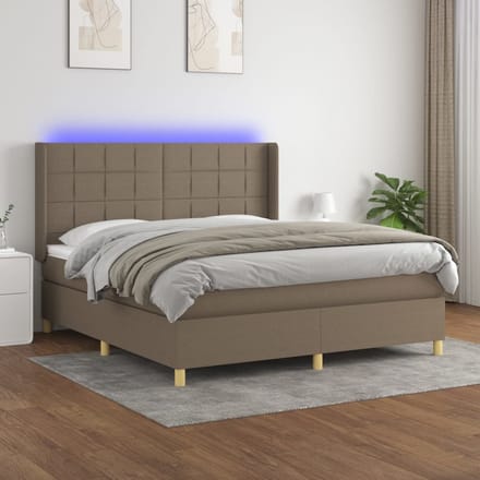 vidaXL - Boxspring - met - matras - en - LED - stof - taupe - 160x200 - cm