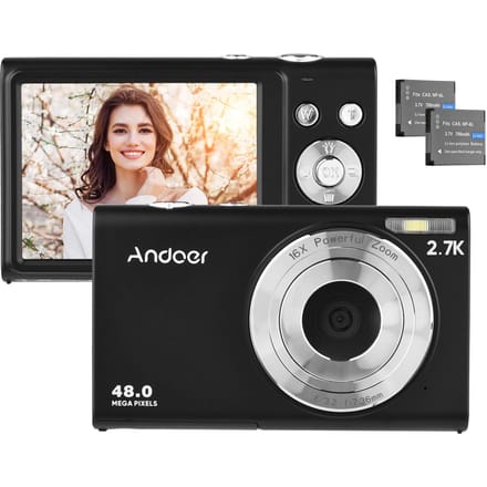 Andoer 2.7K digitale camera compacte videocamcorder 48MP autofocus 2,88 inch IPS-scherm 16x zoom zwart