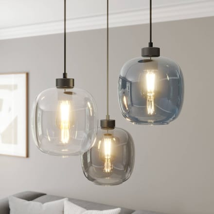 TK Lighting Elio hanglamp, glas, blauw/helder/grijs, Ø 52 cm, 3-lamps