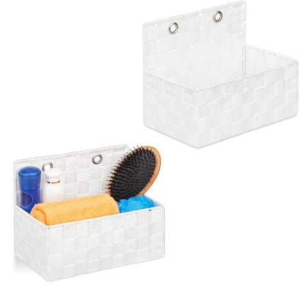 opbergmandjes badkamer - set van 2 - hangend - 20 x 25 x 16,5 cm - wit