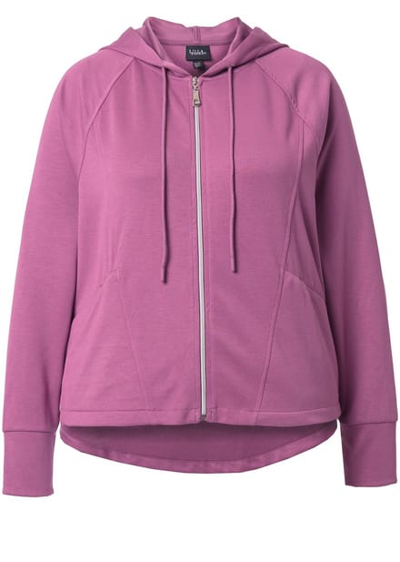 Ulla Popken - Dames - Sweatvest capuchon ritszakken lange raglanmouwen - Donker oude roze - Maat 54+