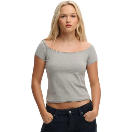 Superdry Bardot Off-shoulder Top Slanke Pasvorm Grey Grootte: 38