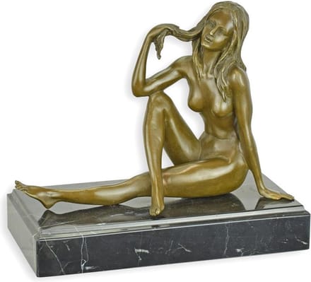 Zittende naakte vrouw - Bronzen beeld - Erotisch sculptuur - 18,5 cm hoog