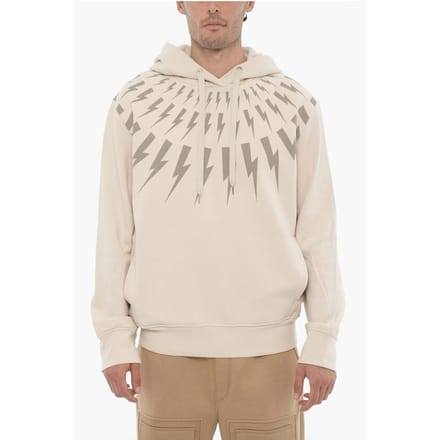 Fleece katoenen FAIRISLE THUNDERBOLT hoodie in beige