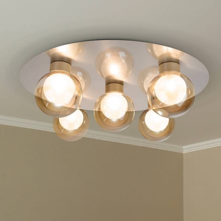 Näve Plafondlamp Donika, 5-lamps rond, glas, staal, amber, G9