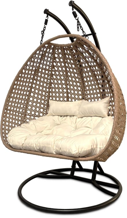 Rijoka Hangstoel Dubbel Eggy Super Star Schommelstoel – Beige Rattan- 2persoons