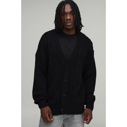 Lang Vest Met Relaxed Pasvorm En Kabelbreipatroon | Black | Size 2XL