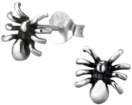 Joy|S - Zilveren spin oorbellen - 8 mm - geoxideerd