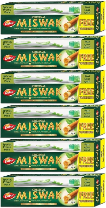6x Dabur miswak tandpasta 190g + tandenborstel (zonder fluoride)