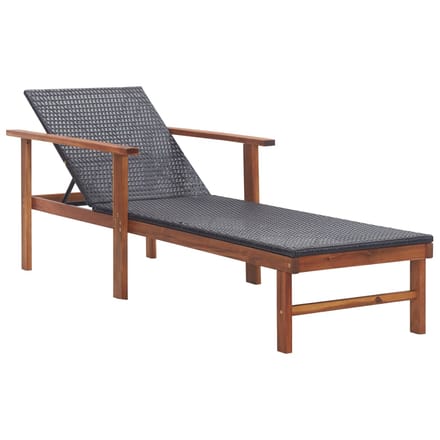 vidaXL - Ligbed - poly - rattan - en - massief - acaciahout - zwart