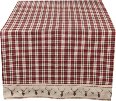 Clayre & Eef Tafelloper 50x140 cm Rood Beige Katoen Ruit Hert