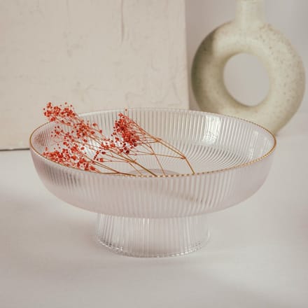HOMLA - Bowl - LYNN - Fluted met Gouden Rand - Groot - 26x12 cm