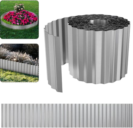 Verzinkte Tuinrand 10m – Flexibele Grasrand van Staal 18 cm Hoog – Tuinafscheiding, Bloembedrand, Kantopsluiting – Zilver