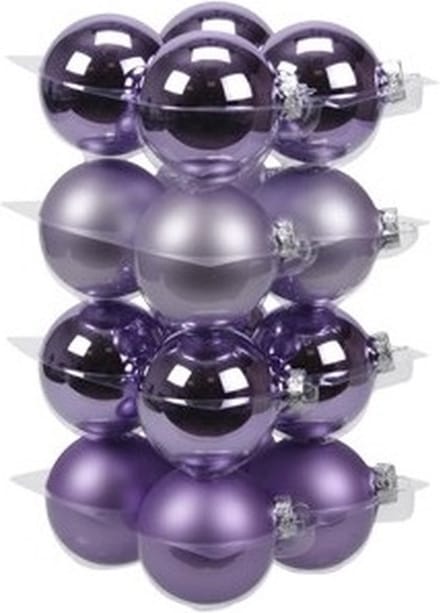 Othmar Decorations Kerstballen - 16x st - paars tinten - D8 cm - glas - mat/glans - kerstversiering