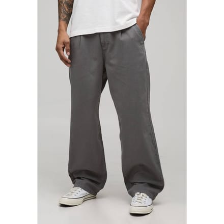 Relaxed Fit Half & Half Tailleband Gewassen Twill Broek | Slate Grey | Size Medium