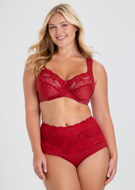 Beugelbeha van jacquard met kant - rood - Gr. 95 C van Goldner Fashion