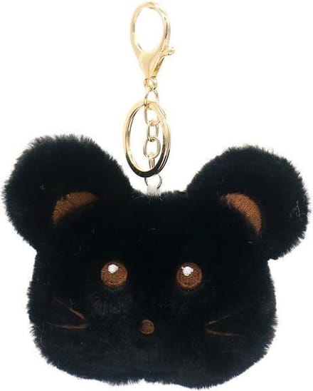 Sleutelhanger Fluffy Muis - 10x8x3 cm - Zwart
